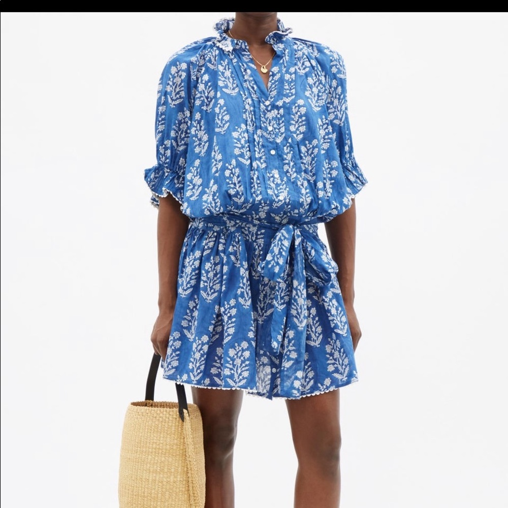 Juliet Dunn Floral Print Blue Voile Dress, size 2